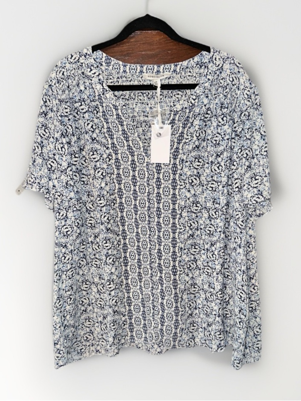 Rose & Olive Navy and White Printed Short Sleeve Tunic